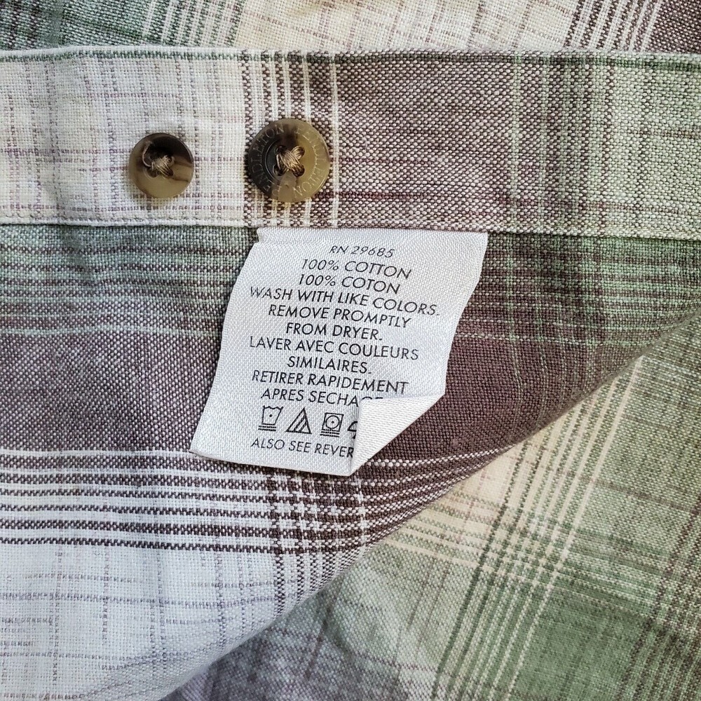 Pendleton 100% Cotton Button Up Shirt Size L Large Plaid Short Sleeve Brown Grn‎ - Picture 5 of 9